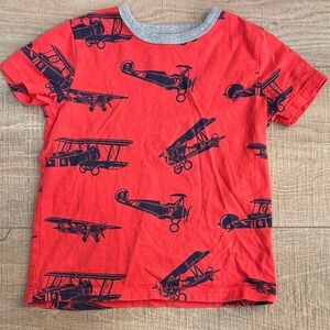 Mini Boden 100% Cotton Red Airplane Print Kids Tee Size 5/6